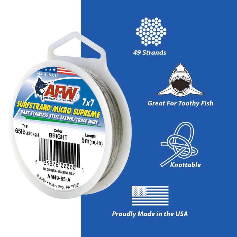 AFW American Fishing Wire Surfstrand Micro Supreme, Bare 7x7 Stainless Steel Leader Wire, 65 lb Test, 0.023" Diameter, Bright, 5m - Image 5